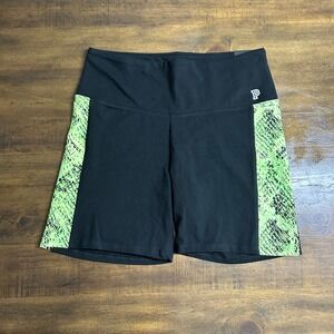 PINK Victoria's Secret Yoga High Waist Bike Shorts Black Neon Green Snake Large